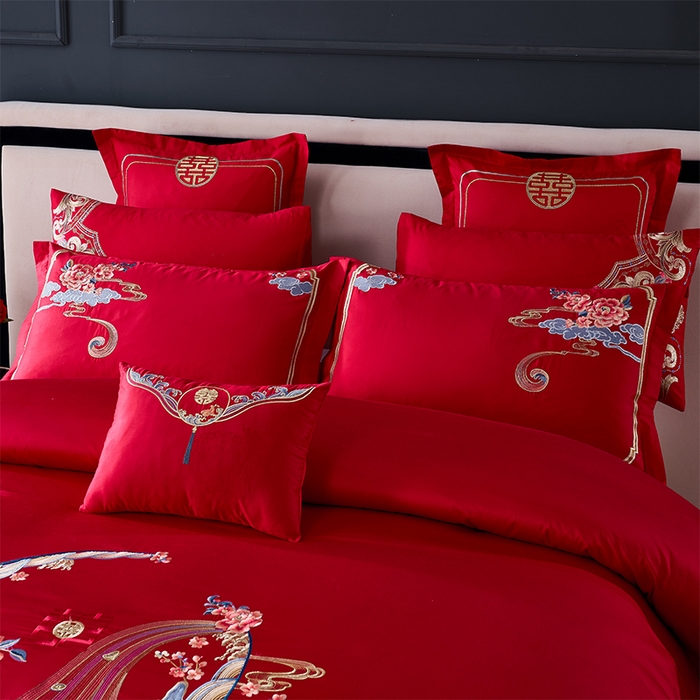 91家纺网 家纺一手货源 找家纺 博之洋婚庆 2025新款全棉新中式刺绣款婚庆四件套多件套 爱的宣言