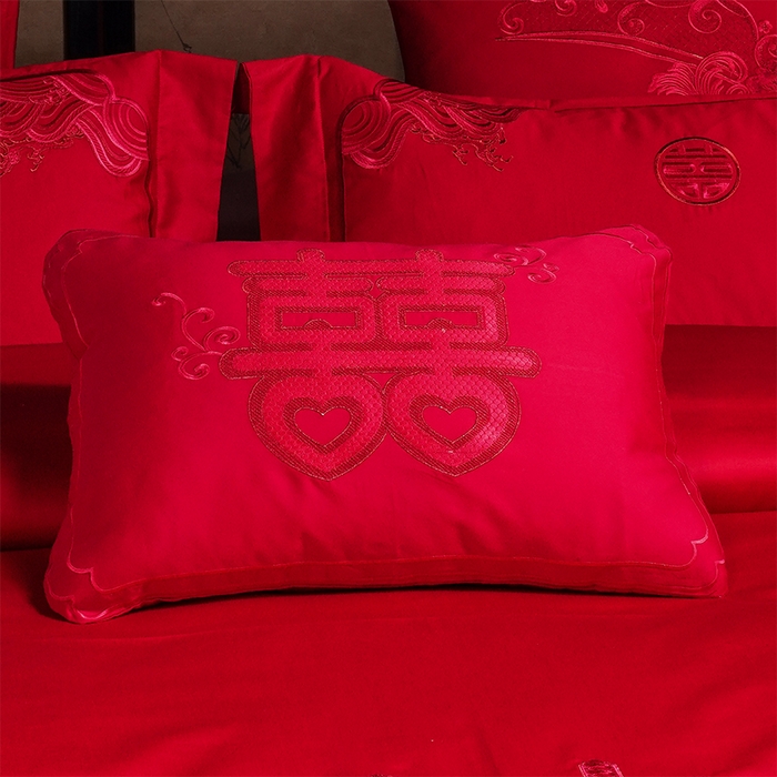 91家纺网 家纺一手货源 找家纺 博之洋婚庆 2025新款全棉新中式刺绣款婚庆四件套多件套 富贵牡丹-红