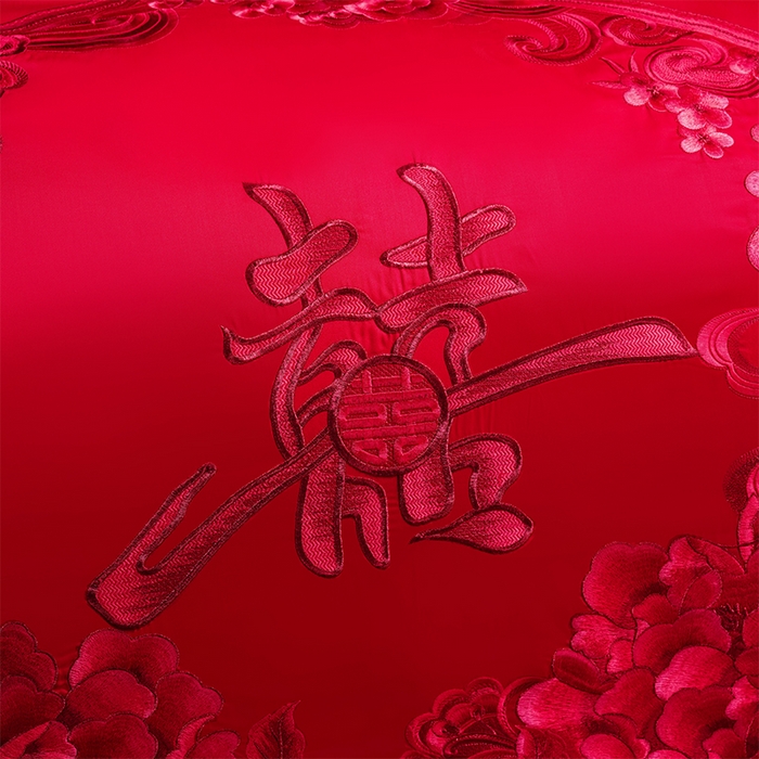 91家纺网 家纺一手货源 找家纺 博之洋婚庆 2025新款全棉新中式刺绣款婚庆四件套多件套 国色芳华