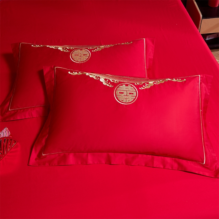 91家纺网 家纺一手货源 找家纺 博之洋婚庆 2025新款全棉新中式刺绣款婚庆四件套多件套 鸿运龙凤