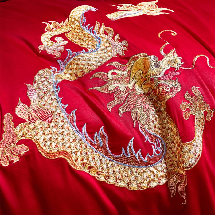 91家纺网 家纺一手货源 找家纺 博之洋婚庆 2025新款全棉新中式刺绣款婚庆四件套多件套 鸿运龙凤