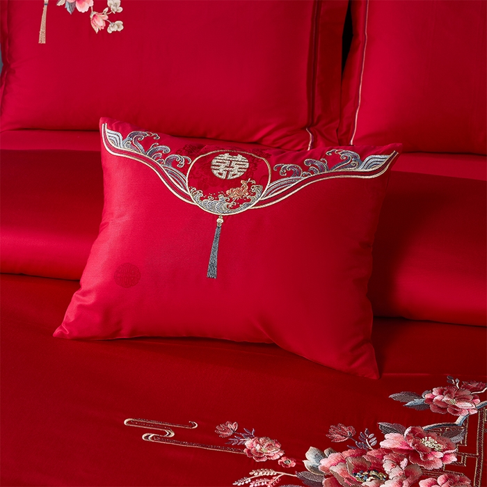 91家纺网 家纺一手货源 找家纺 博之洋婚庆 2025新款全棉新中式刺绣款婚庆四件套多件套 花烛红妆