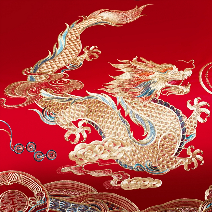 91家纺网 家纺一手货源 找家纺 博之洋婚庆 2025新款全棉新中式刺绣款婚庆四件套多件套 龙凤百年