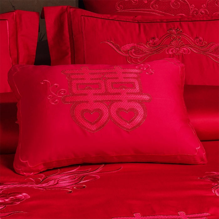 91家纺网 家纺一手货源 找家纺 博之洋婚庆 2025新款全棉新中式刺绣款婚庆四件套多件套 龙凤祥和-红