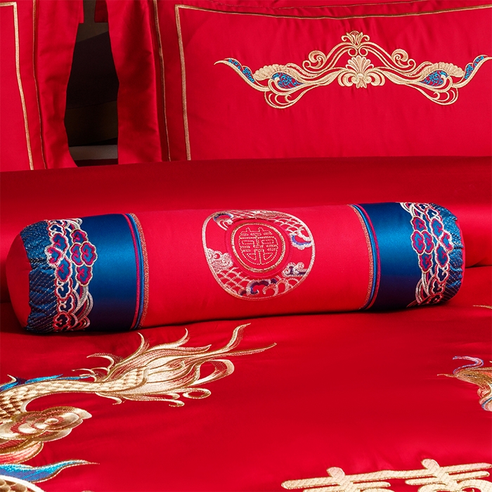 91家纺网 家纺一手货源 找家纺 博之洋婚庆 2025新款全棉新中式刺绣款婚庆四件套多件套 龙凤祥和-金