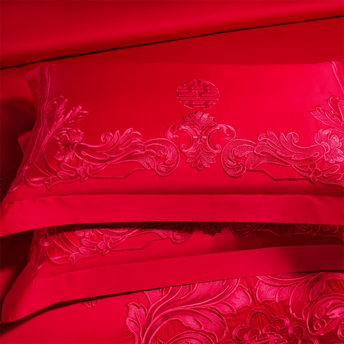 91家纺网 家纺一手货源 找家纺 博之洋婚庆 2025新款全棉新中式刺绣款婚庆四件套多件套 盛世红妆