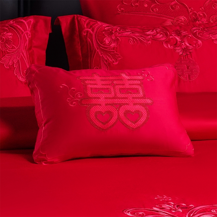 91家纺网 家纺一手货源 找家纺 博之洋婚庆 2025新款全棉新中式刺绣款婚庆四件套多件套 盛世红妆