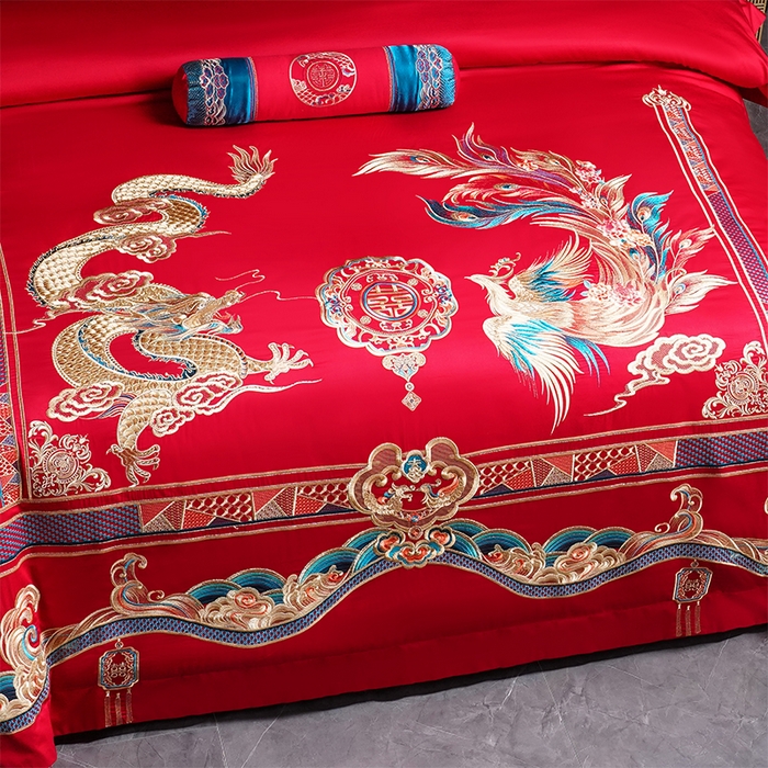 91家纺网 家纺一手货源 找家纺 博之洋婚庆 2025新款全棉新中式刺绣款婚庆四件套多件套 万里江山