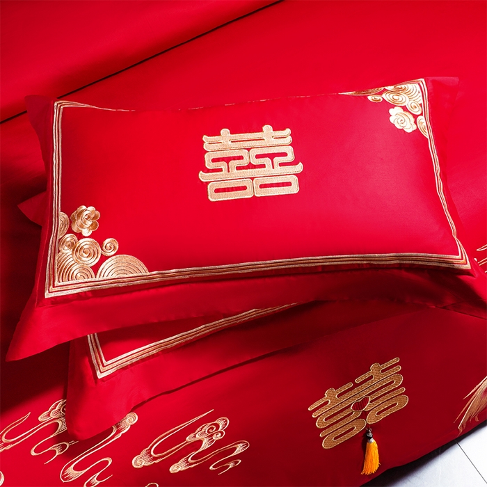 91家纺网 家纺一手货源 找家纺 博之洋婚庆 2025新款全棉新中式刺绣款婚庆四件套多件套 喜迎龙凤