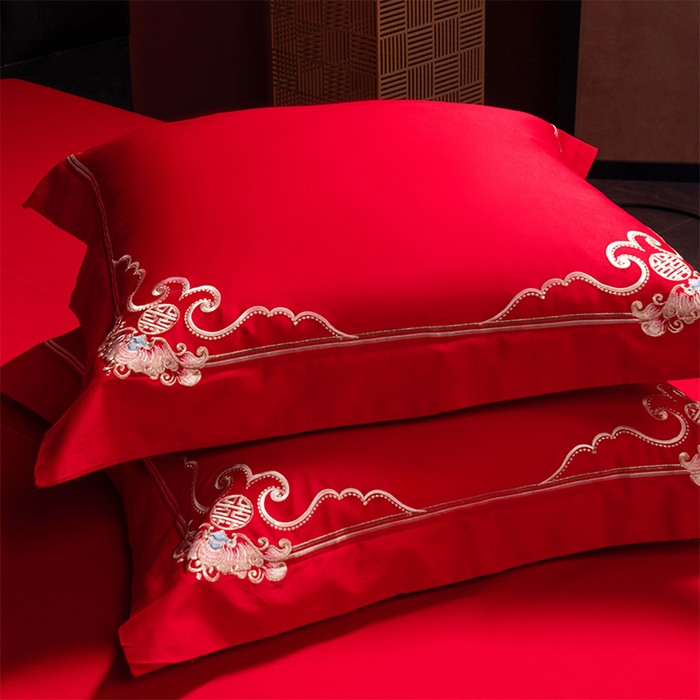 91家纺网 家纺一手货源 找家纺 博之洋婚庆 2025新款全棉新中式刺绣款婚庆四件套多件套 喜迎龙凤