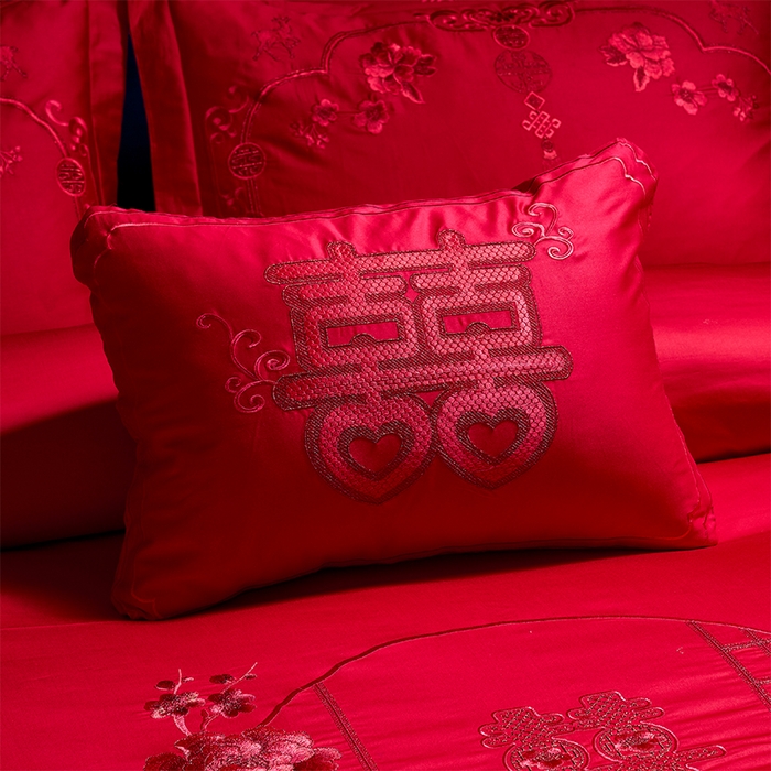 91家纺网 家纺一手货源 找家纺 博之洋婚庆 2025新款全棉新中式刺绣款婚庆四件套多件套 一路有你-红