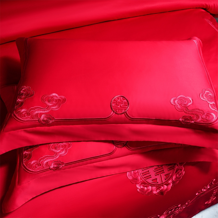 91家纺网 家纺一手货源 找家纺 博之洋婚庆 2025新款全棉新中式刺绣款婚庆四件套多件套 永恒爱恋-红