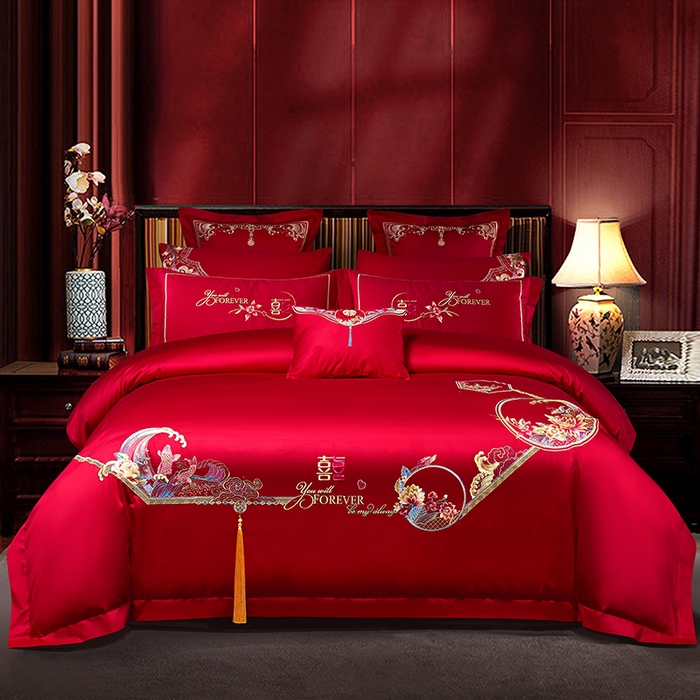 博之洋婚庆 2025新款全棉新中式刺绣款婚庆四件套多件套 余生有你