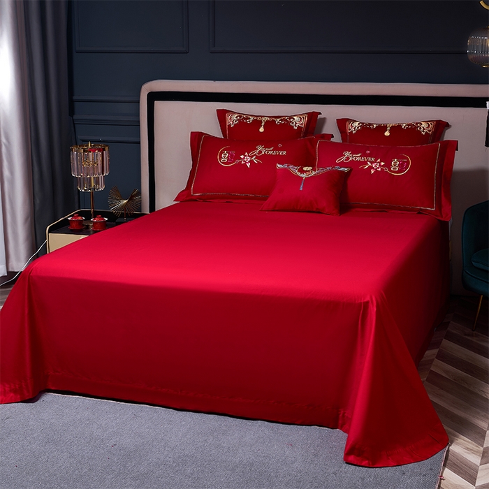 91家纺网 家纺一手货源 找家纺 博之洋婚庆 2025新款全棉新中式刺绣款婚庆四件套多件套 余生有你