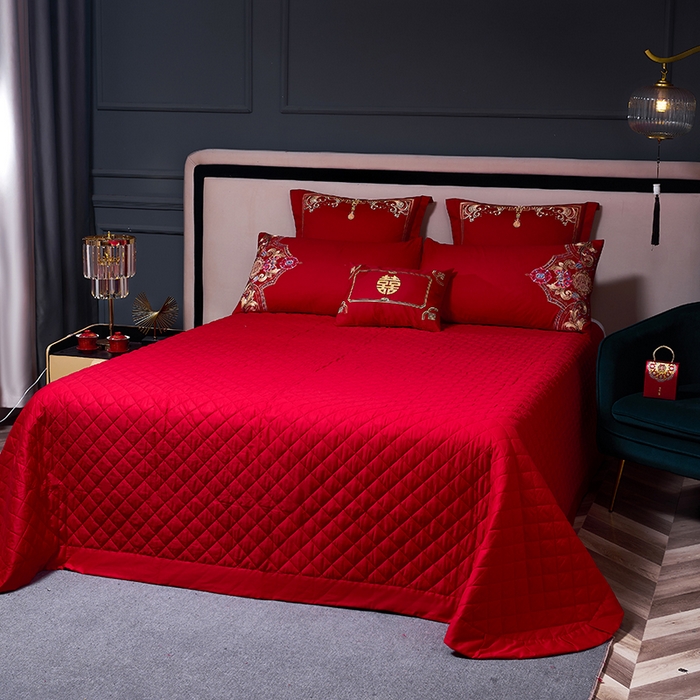 91家纺网 家纺一手货源 找家纺 博之洋婚庆 2025新款全棉新中式刺绣款婚庆四件套多件套 余生有你