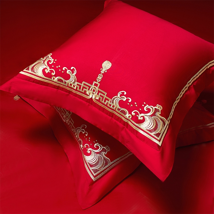 91家纺网 家纺一手货源 找家纺 博之洋婚庆 2025新款全棉新中式刺绣款婚庆四件套多件套 余生有你