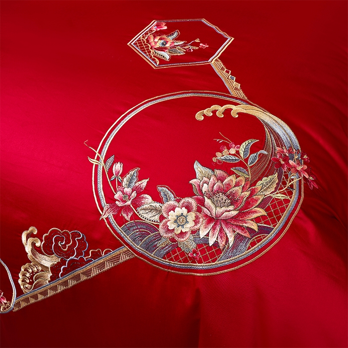 91家纺网 家纺一手货源 找家纺 博之洋婚庆 2025新款全棉新中式刺绣款婚庆四件套多件套 余生有你