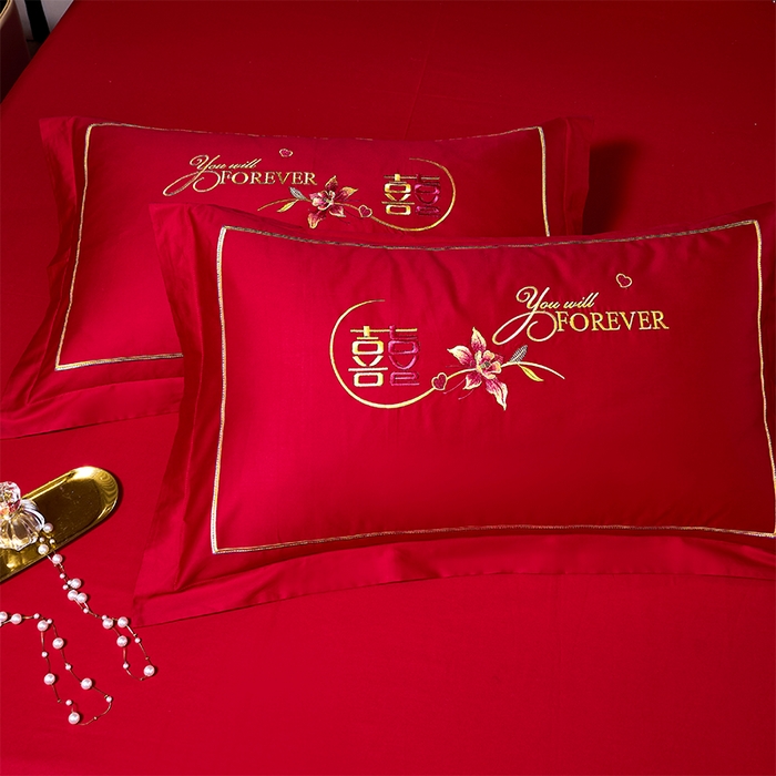 91家纺网 家纺一手货源 找家纺 博之洋婚庆 2025新款全棉新中式刺绣款婚庆四件套多件套 余生有你