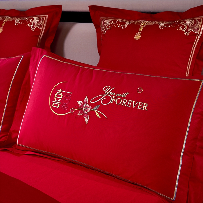 91家纺网 家纺一手货源 找家纺 博之洋婚庆 2025新款全棉新中式刺绣款婚庆四件套多件套 余生有你