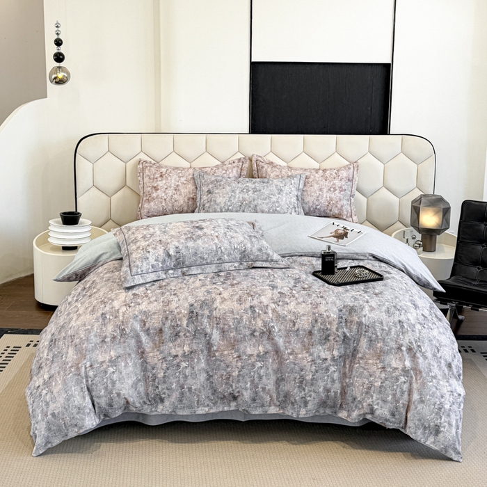 91家纺网 家纺一手货源 找家纺 2025年新款全棉长绒棉数码印花四件套 淡雅清风-蓝