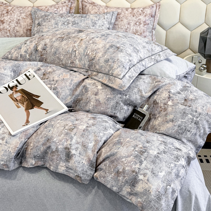 91家纺网 家纺一手货源 找家纺 2025年新款全棉长绒棉数码印花四件套 淡雅清风-蓝