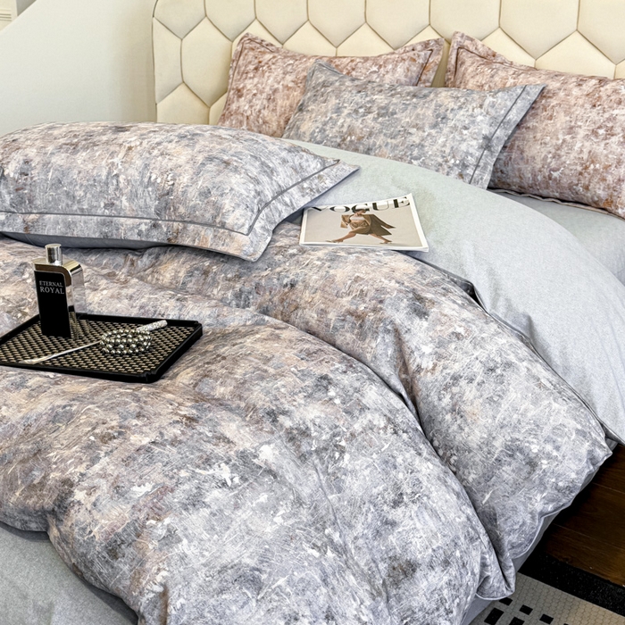 91家纺网 家纺一手货源 找家纺 2025年新款全棉长绒棉数码印花四件套 淡雅清风-蓝