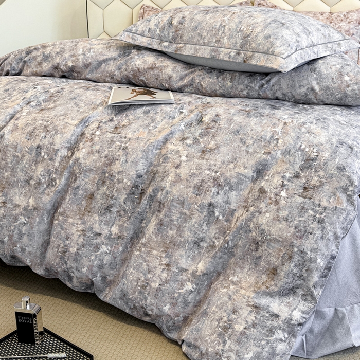 91家纺网 家纺一手货源 找家纺 2025年新款全棉长绒棉数码印花四件套 淡雅清风-蓝