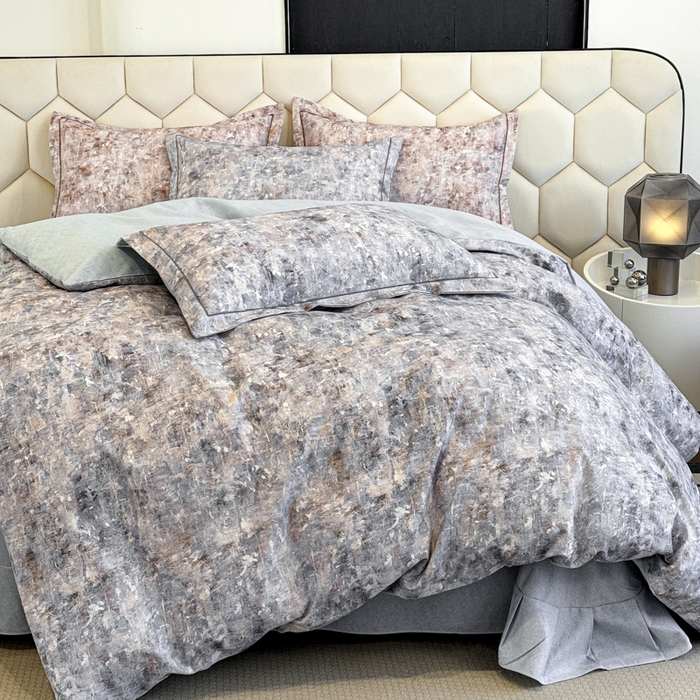 91家纺网 家纺一手货源 找家纺 2025年新款全棉长绒棉数码印花四件套 淡雅清风-蓝