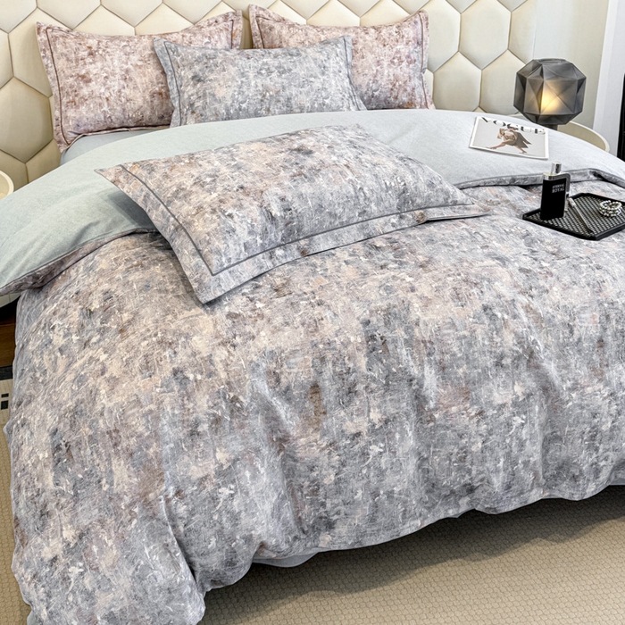 91家纺网 家纺一手货源 找家纺 2024新款全棉加厚长绒棉数码印花四件套淡雅清风-蓝