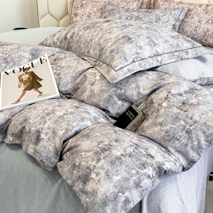 91家纺网 家纺一手货源 找家纺 2024新款全棉加厚长绒棉数码印花四件套淡雅清风-蓝