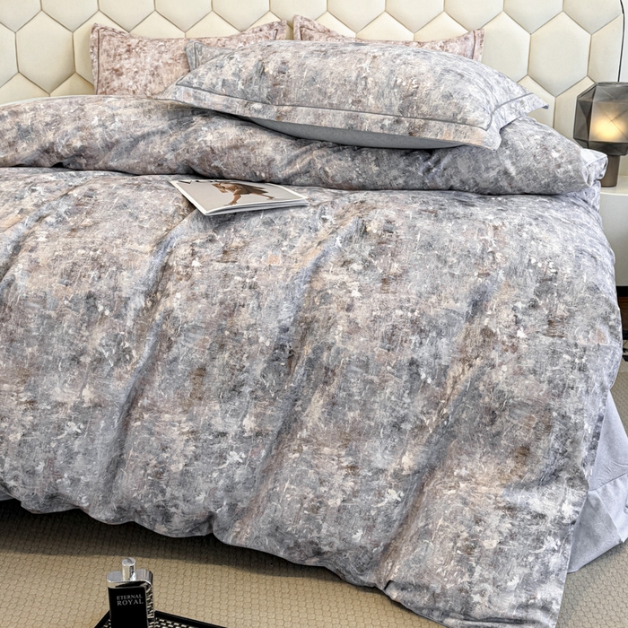 91家纺网 家纺一手货源 找家纺 2024新款全棉加厚长绒棉数码印花四件套淡雅清风-蓝