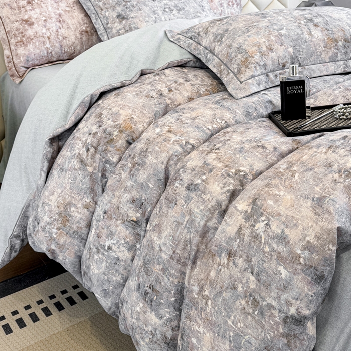 91家纺网 家纺一手货源 找家纺 2024新款全棉加厚长绒棉数码印花四件套淡雅清风-蓝