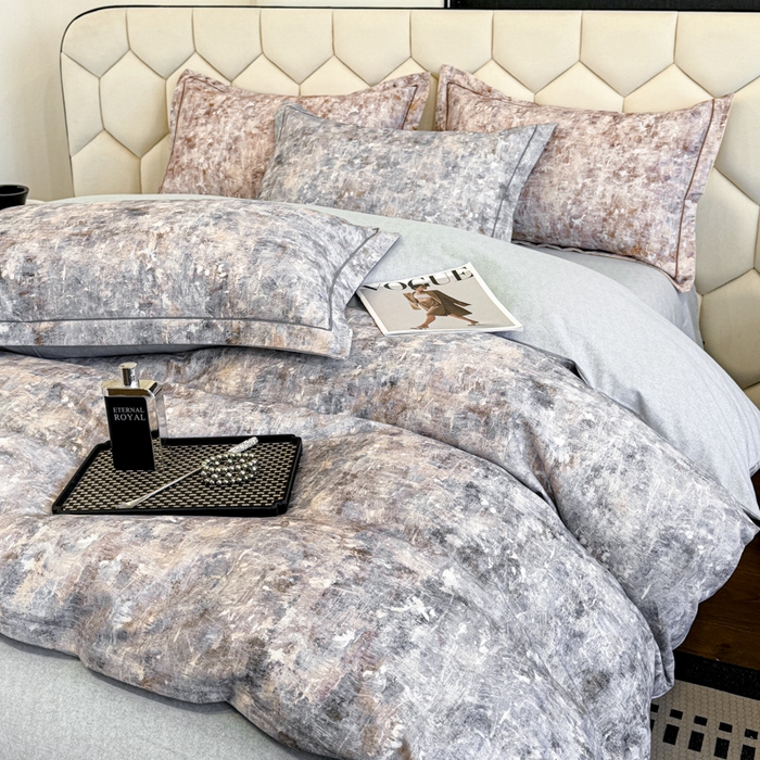 91家纺网 家纺一手货源 找家纺 2024新款全棉加厚长绒棉数码印花四件套淡雅清风-蓝