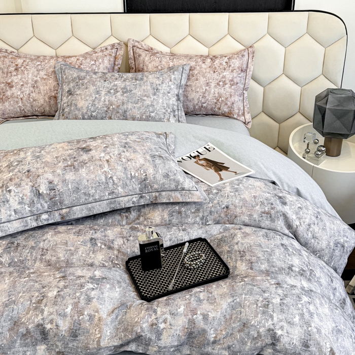 91家纺网 家纺一手货源 找家纺 2024新款全棉加厚长绒棉数码印花四件套淡雅清风-蓝