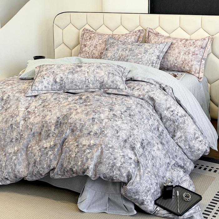 91家纺网 家纺一手货源 找家纺 2024新款全棉加厚长绒棉数码印花四件套淡雅清风-蓝