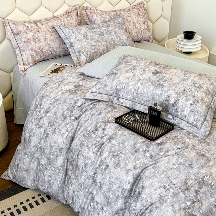 91家纺网 家纺一手货源 找家纺 2024新款全棉加厚长绒棉数码印花四件套淡雅清风-蓝