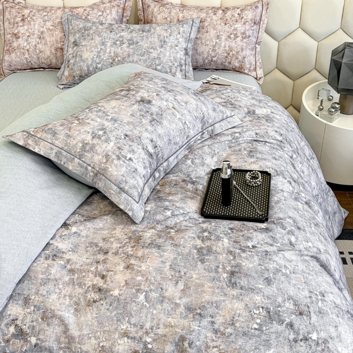 91家纺网 家纺一手货源 找家纺 2024新款全棉加厚长绒棉数码印花四件套淡雅清风-蓝