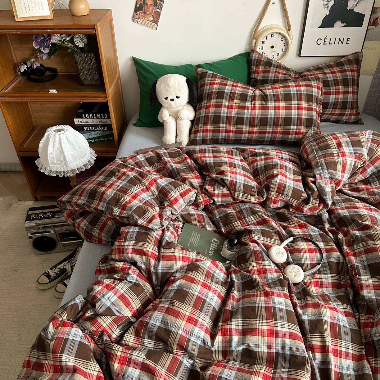 91家纺网 家纺一手货源 找家纺 对白 2025新款全棉色织水洗棉四件套-伯爵红茶-海蓝 伯爵红茶-海蓝-枕套格子