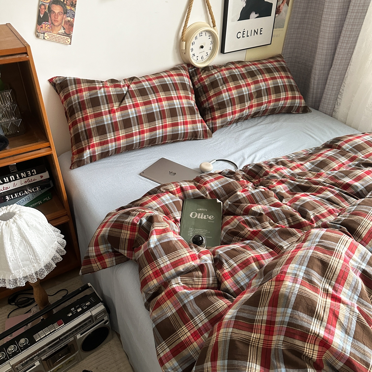 91家纺网 家纺一手货源 找家纺 （总）对白 2025新款全棉色织水洗棉四件套-伯爵红茶-海蓝