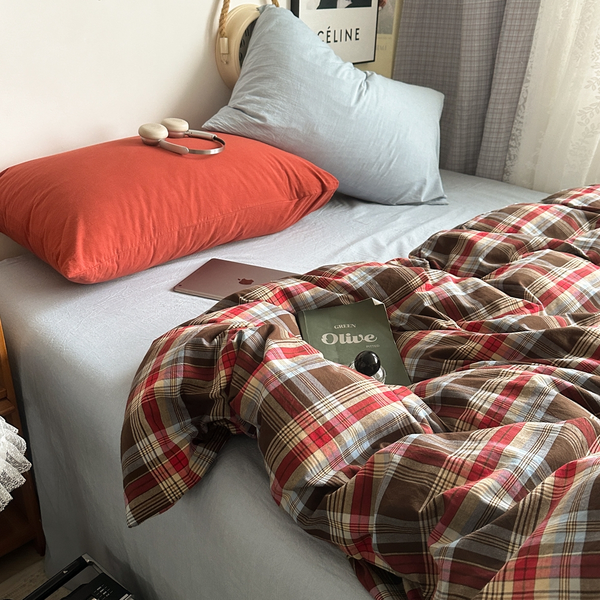 91家纺网 家纺一手货源 找家纺 （总）对白 2025新款全棉色织水洗棉四件套-伯爵红茶-海蓝