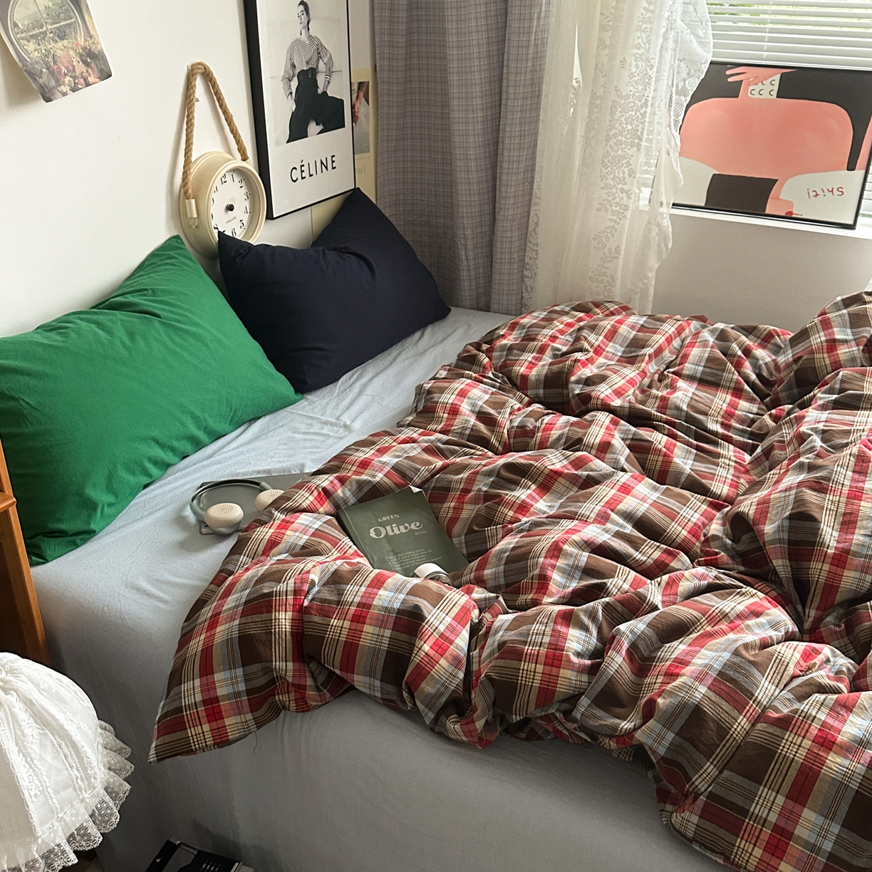 91家纺网 家纺一手货源 找家纺 （总）对白 2025新款全棉色织水洗棉四件套-伯爵红茶-海蓝