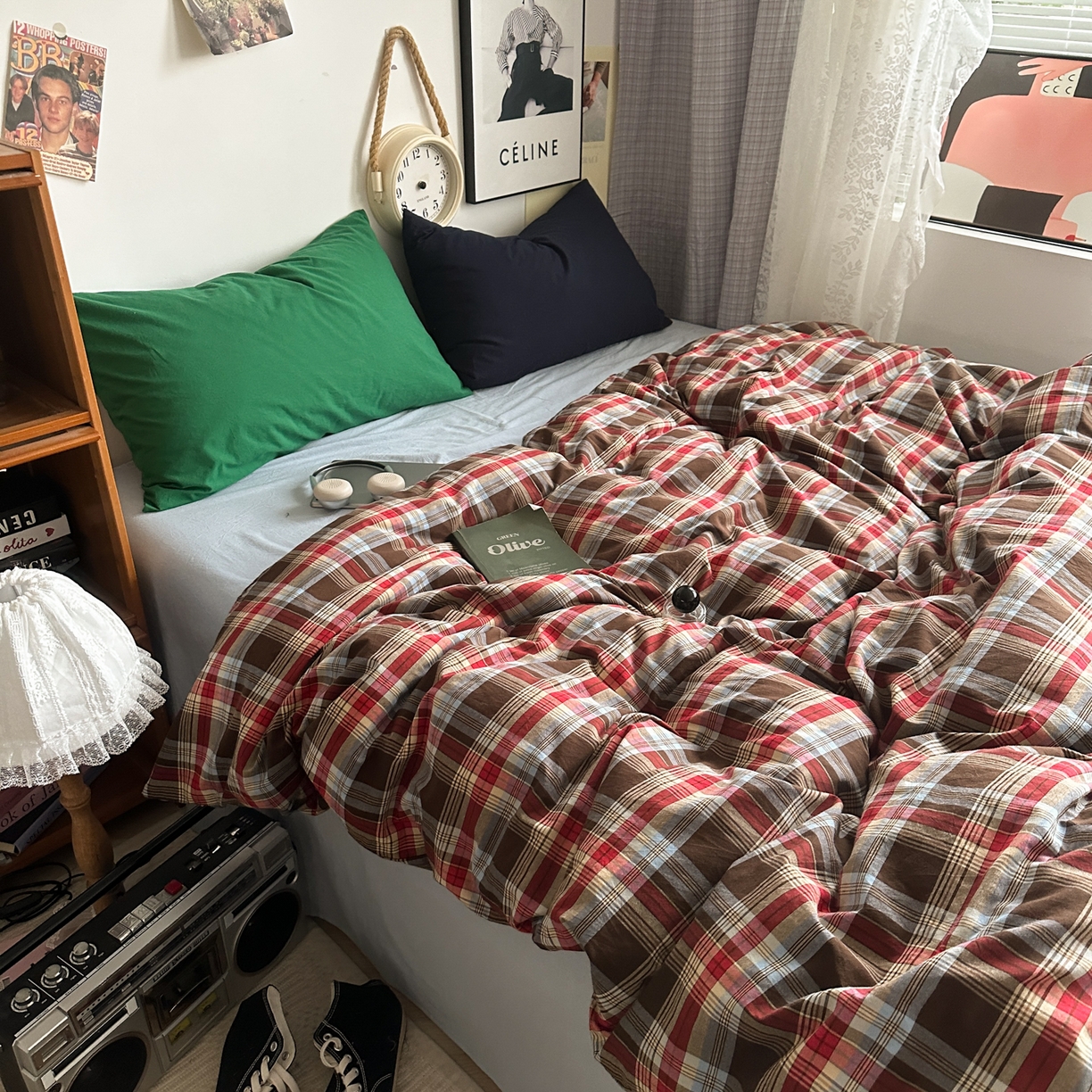 91家纺网 家纺一手货源 找家纺 对白 2025新款全棉色织水洗棉四件套-伯爵红茶-海蓝 伯爵红茶-海蓝-枕套海王绿+藏蓝