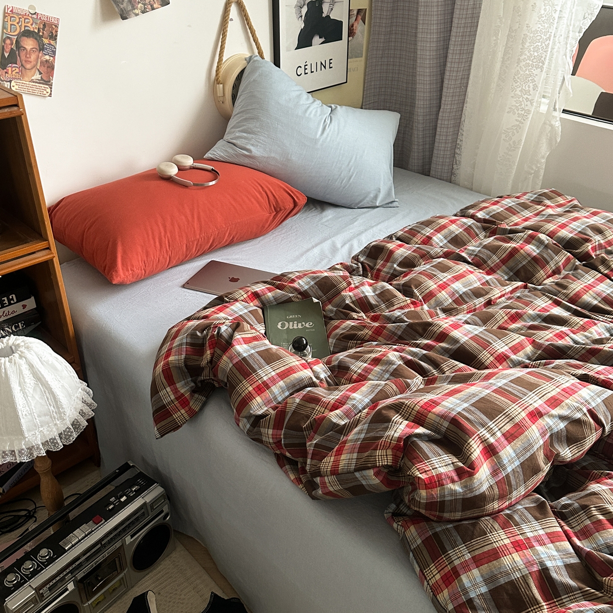 91家纺网 家纺一手货源 找家纺 对白 2025新款全棉色织水洗棉四件套-伯爵红茶-海蓝 伯爵红茶-海蓝-枕套海蓝+枫叶红