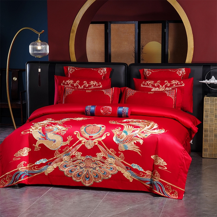 91家纺网 家纺一手货源 找家纺 （总）博之洋婚庆 2025新款全棉新中式刺绣款婚庆四件套多件套