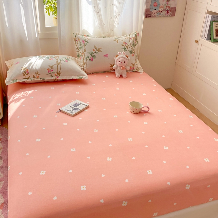 91家纺网 家纺一手货源 找家纺 红日子 2025新款生态斜纹植物羊绒单床笠磨毛床笠三件套 粉红