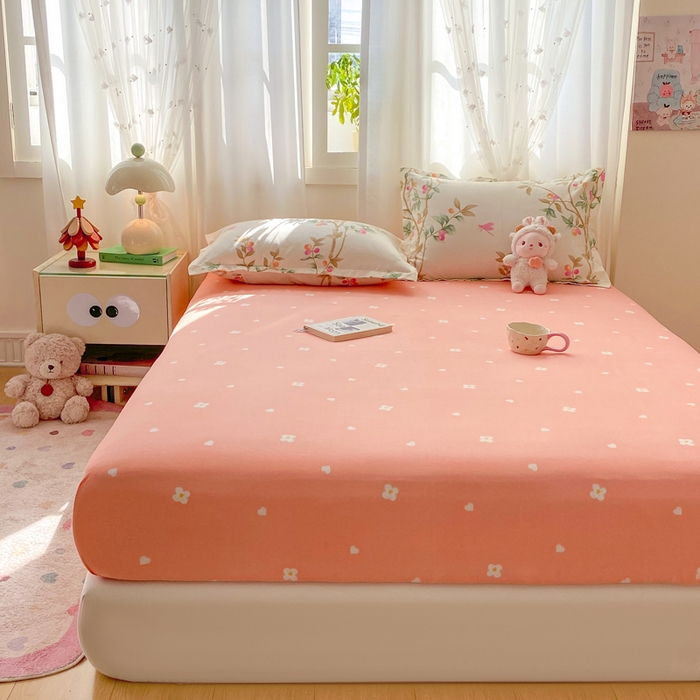 91家纺网 家纺一手货源 找家纺 红日子 2025新款生态斜纹植物羊绒单床笠磨毛床笠三件套 粉红