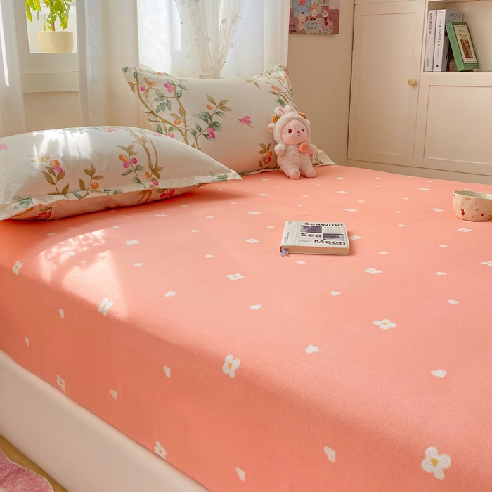 91家纺网 家纺一手货源 找家纺 红日子 2025新款生态斜纹植物羊绒单床笠磨毛床笠三件套 粉红