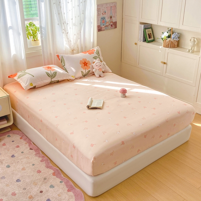 91家纺网 家纺一手货源 找家纺 红日子 2025新款生态斜纹植物羊绒单床笠磨毛床笠三件套 咖白