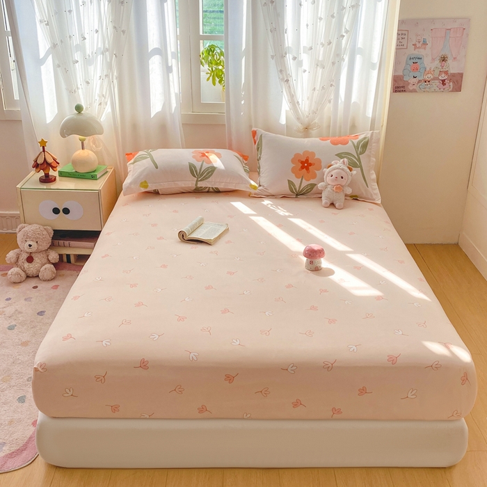 91家纺网 家纺一手货源 找家纺 红日子 2025新款生态斜纹植物羊绒单床笠磨毛床笠三件套 咖白