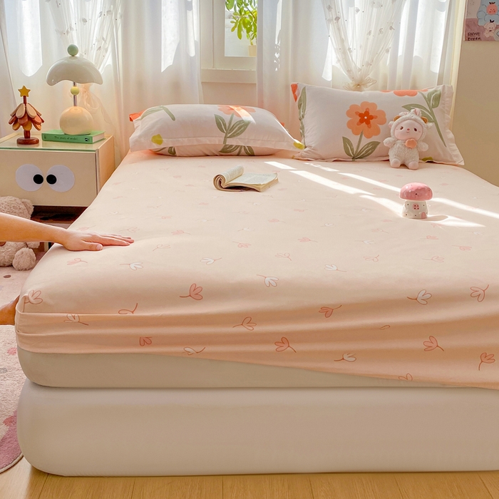 91家纺网 家纺一手货源 找家纺 红日子 2025新款生态斜纹植物羊绒单床笠磨毛床笠三件套 咖白